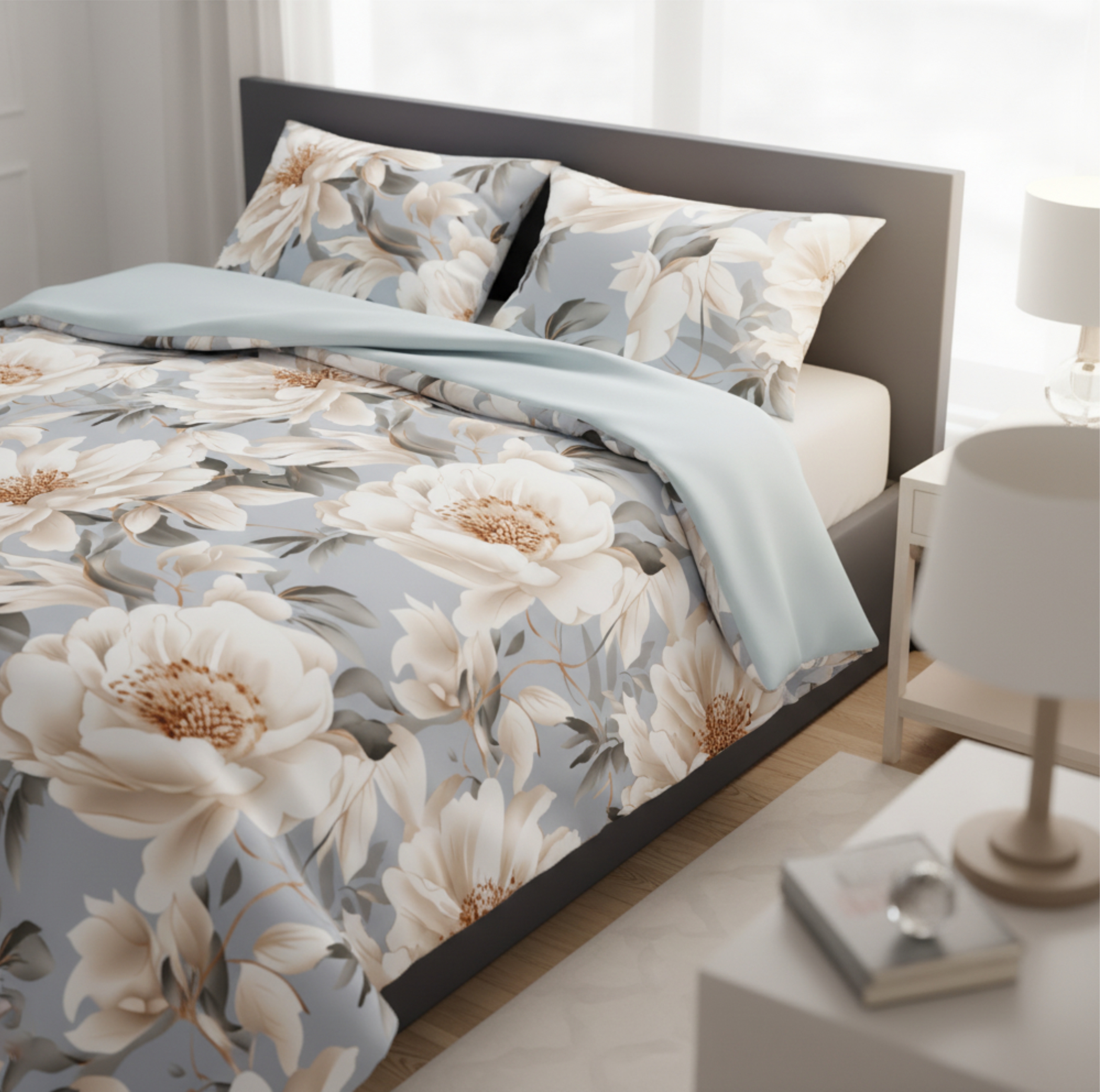 Essential Printed Comforter -Misty Blue Ethereal Petals